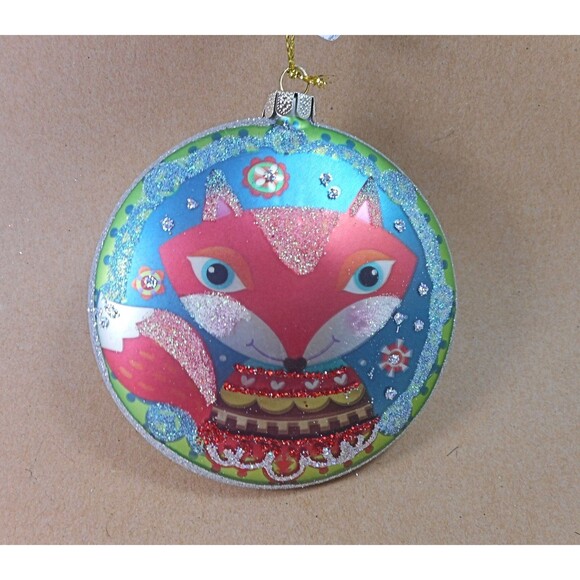 Midwest-CBK Red Fox Glitter Disk Glass Christmas Ornament  104134 - Picture 2 of 8